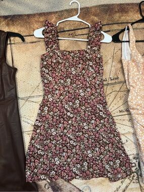Dry Goods Pink & Brown Floral Smocked Mini Dress